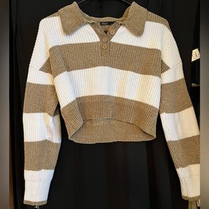 Cropped striped polo cut sweater